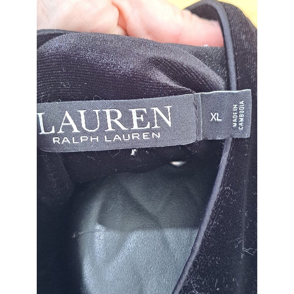 Lauren Ralph Lauren Black Velvet Button-Front Pajama Top XL Embroidered Pockets - Picture 3 of 12